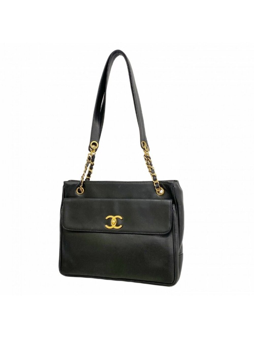 Chanel Chain Tote Lambskin Black Gold - Picture 1 of 10